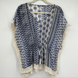 Hollister popover top shirt blouse summer crochet lace trim sheet spring small